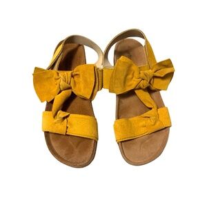 Jeffrey Campbell Womens Distressed Yellow Suede Slingback Bow Sandals Cork Spain